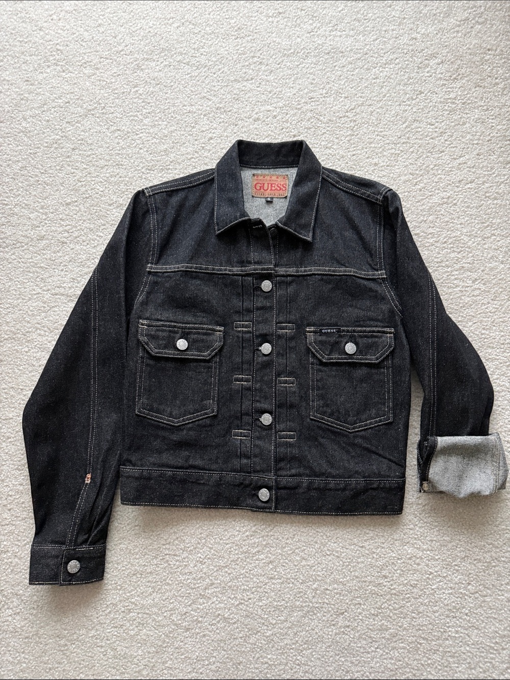 Guess Vintage Trucker Jean Jacket Black Sz S Authentic Original